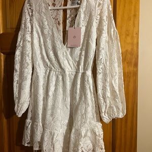White long sleeve lace mini dress
